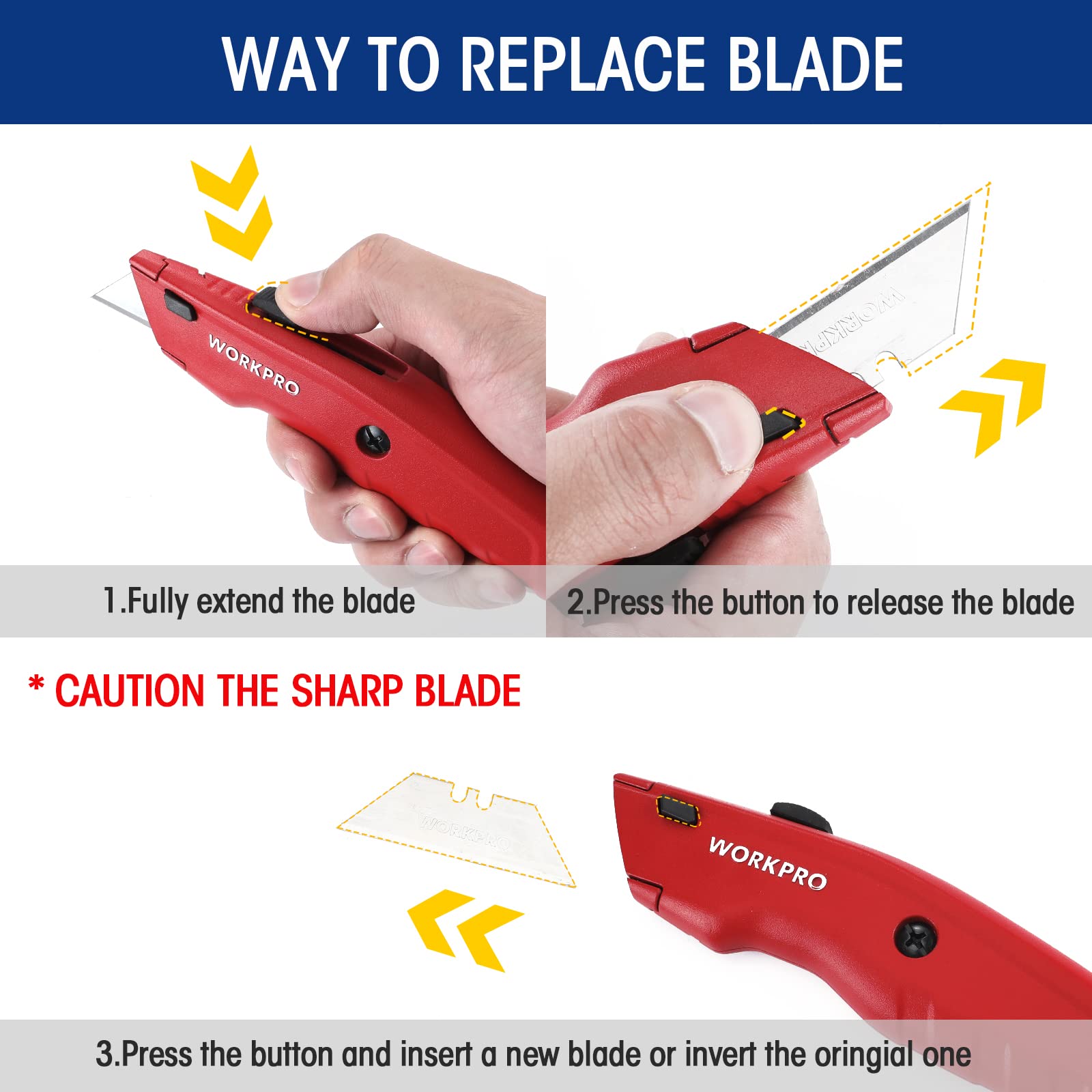 WORKPRO blade-change mechanism enabling easy, tool-free swaps.