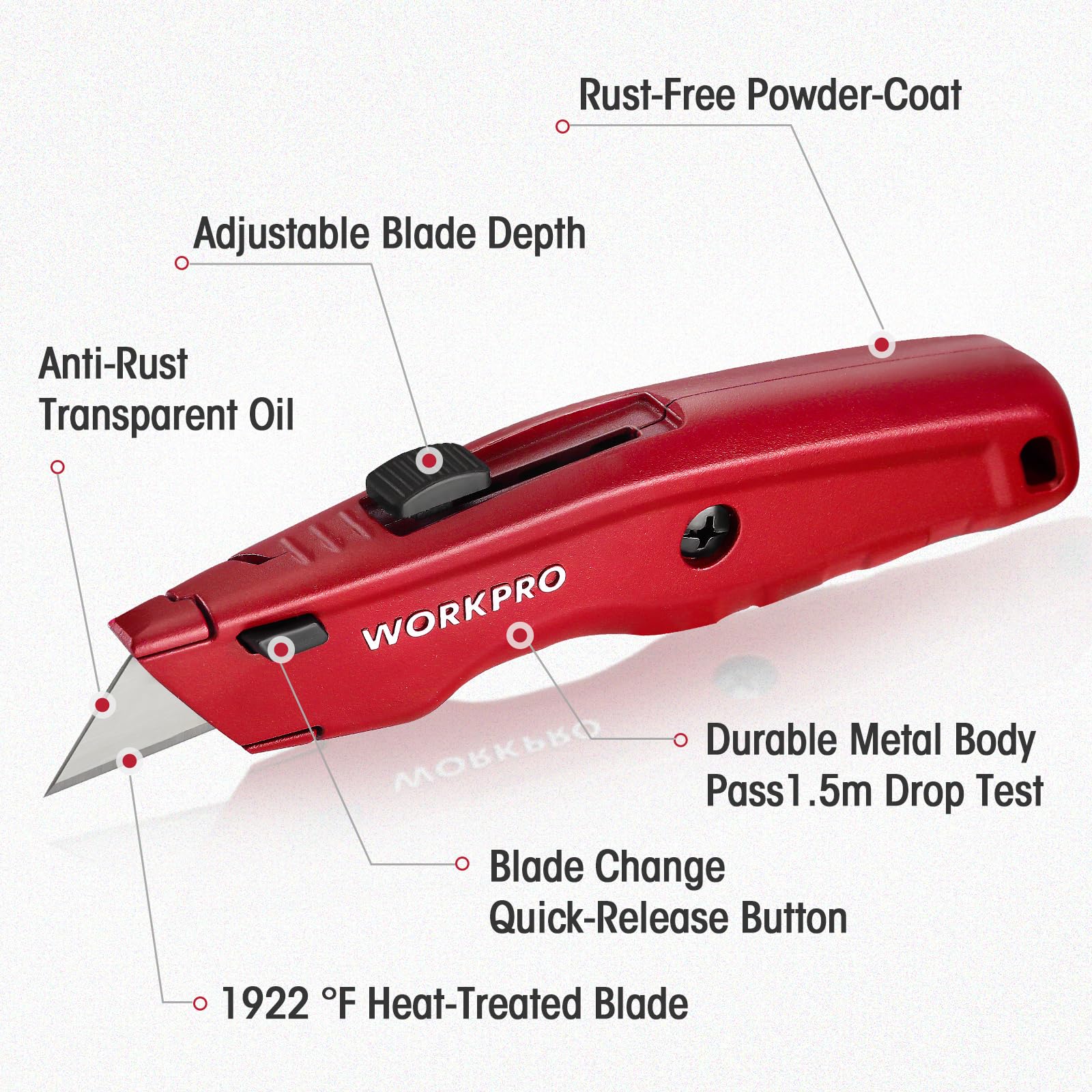 WORKPRO utility knife used on cardboard for clean, straight cuts.
