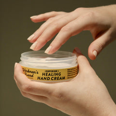 WORKMAN'S FRIEND application close-up demonstrates rich, non-greasy hydration for irritated skin.