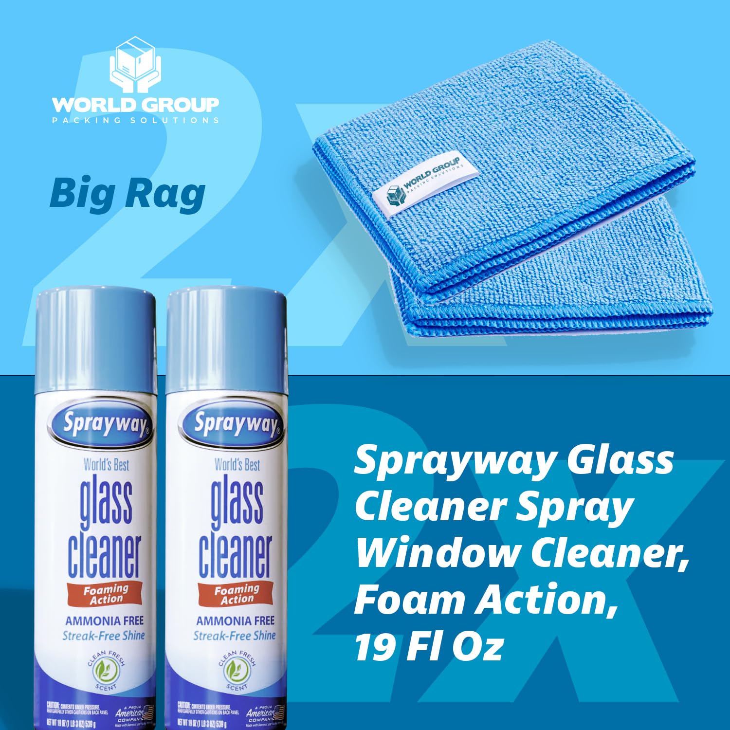 World Group fresh-scent glass cleaner in use for routine cleaning.