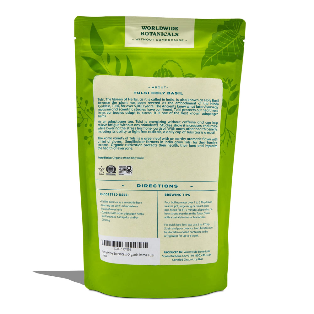 Worldwide Botanicals Organic Tulsi Tea cup moment for soothing hydration