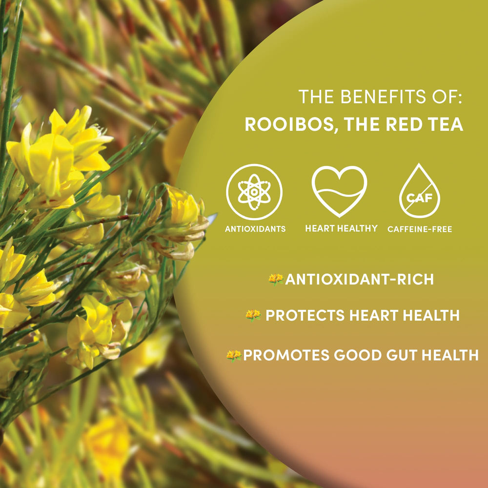 Worldwide Botanicals Rooibos in a resealable bag preserves freshness and flavor.