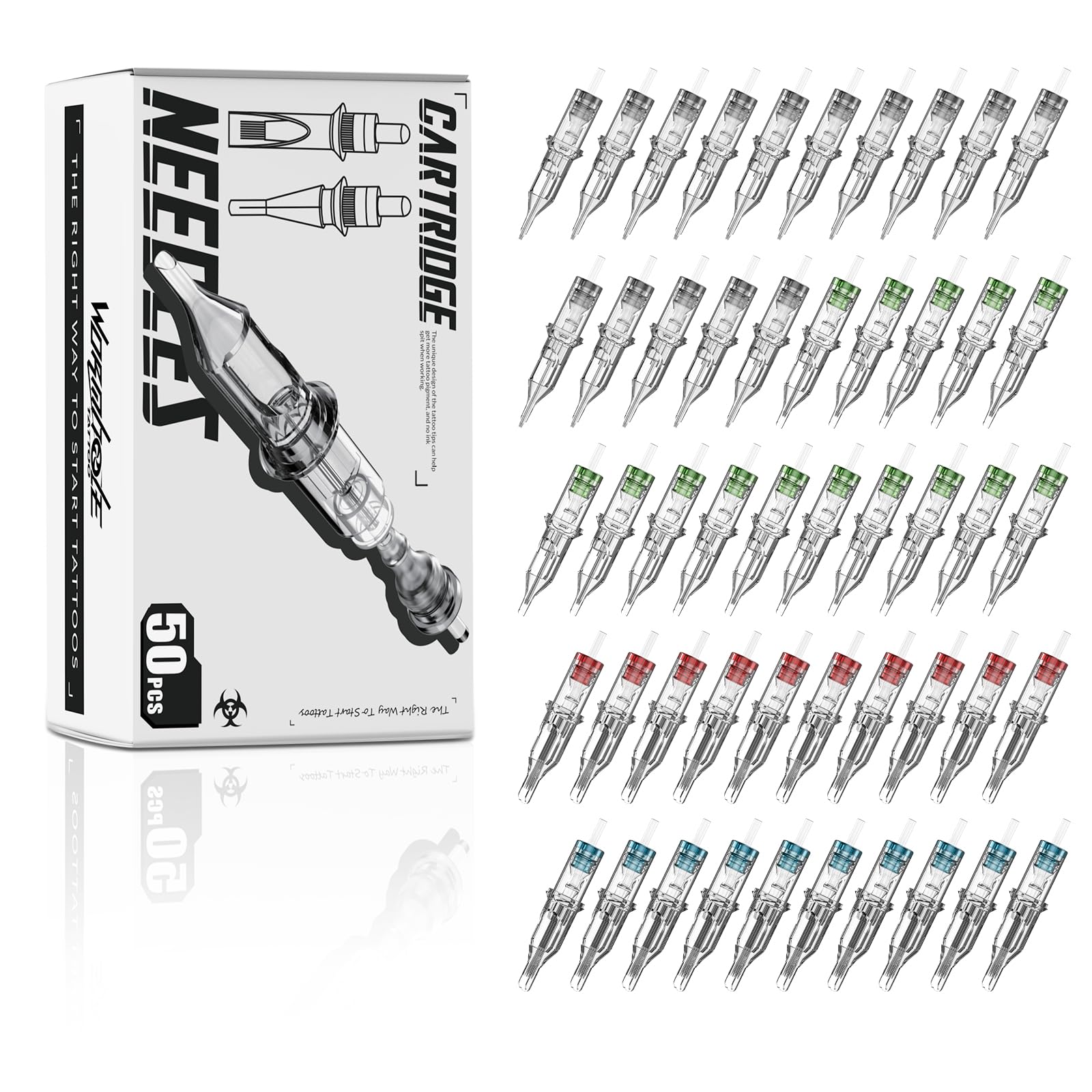 Wormhole Tattoo 50pcs long taper needles for precise lining.