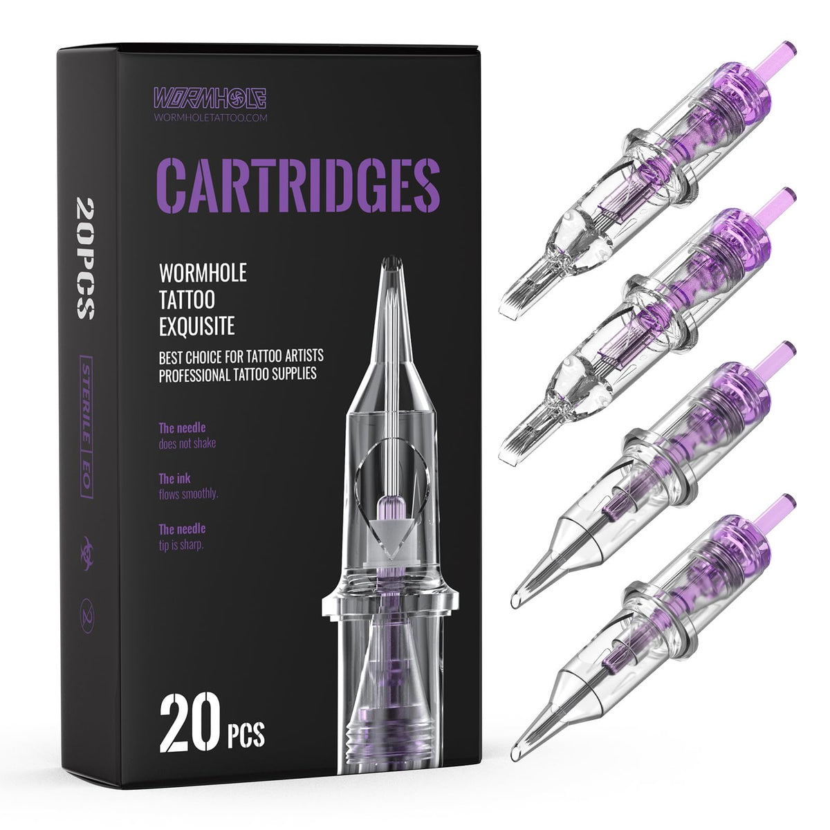 Wormhole Tattoo cartridge needles packaged for safety and freshness.