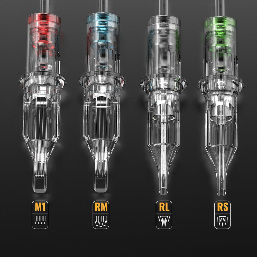 Wormhole Tattoo light grey tubes improve needle visibility.