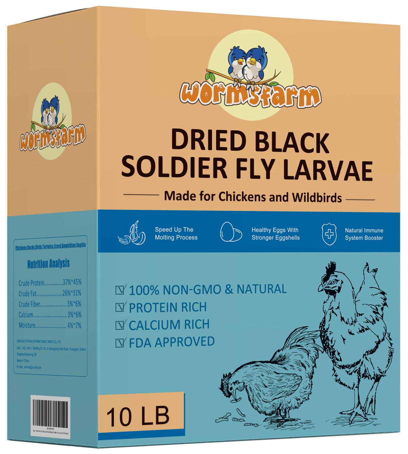 WormsFarm 10lb dried BSF larvae for chickens boost nutrition and variety