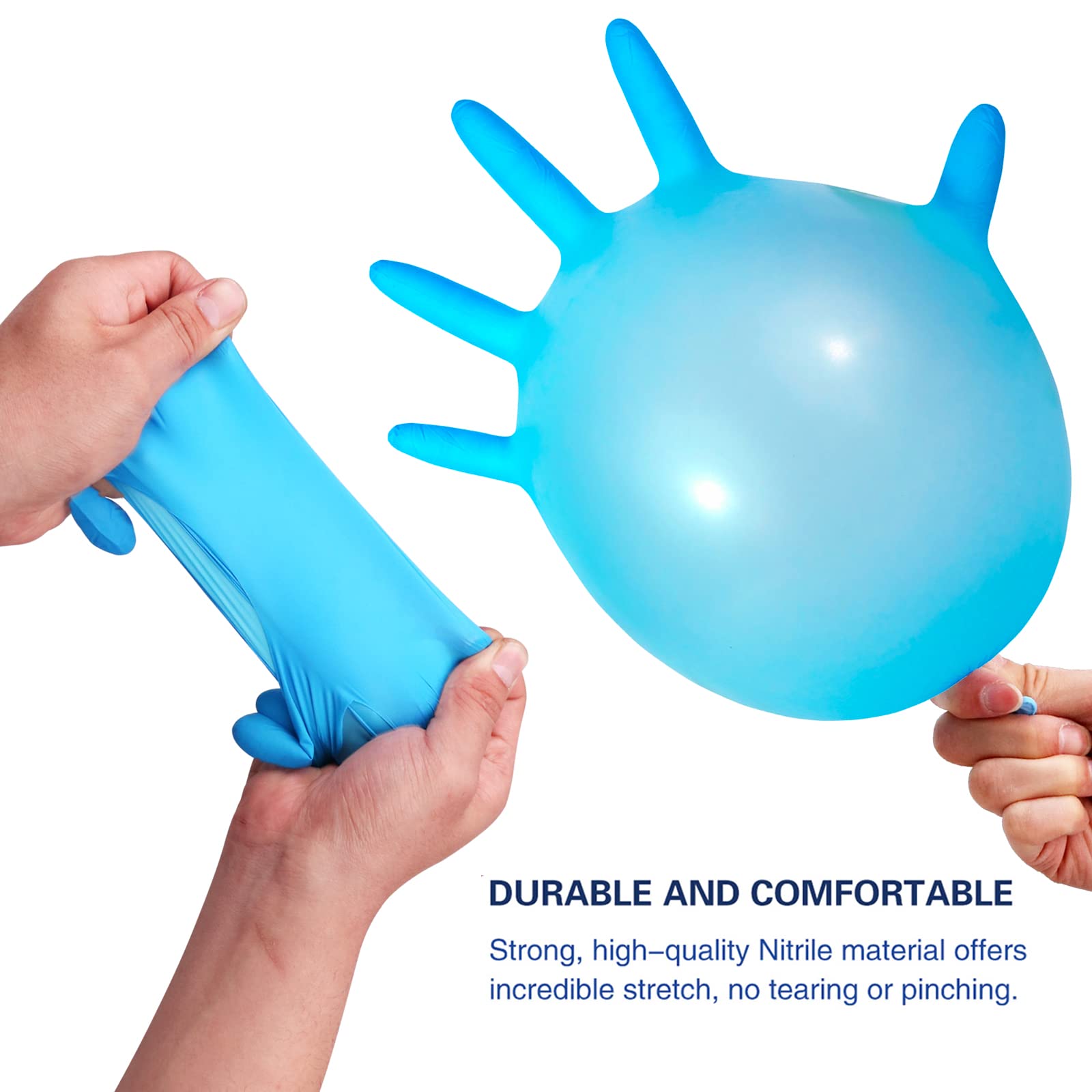 Wostar nitrile gloves medium on hand illustrating a comfortable, flexible fit
