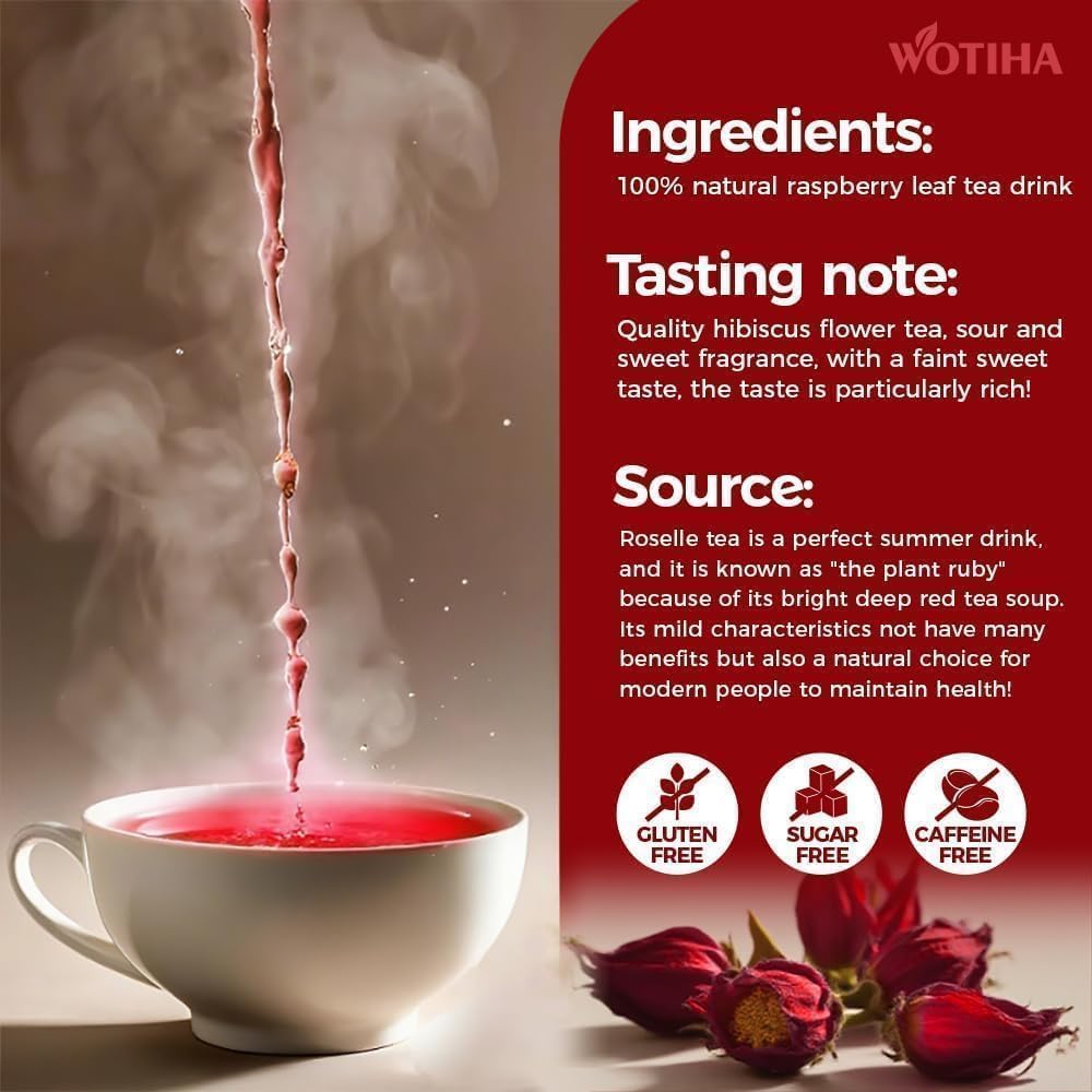 WOTIHA hibiscus tea bags hot brew in glass captures tart, refreshing notes.