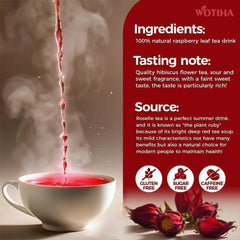 WOTIHA hibiscus tea bags hot brew in glass captures tart, refreshing notes.