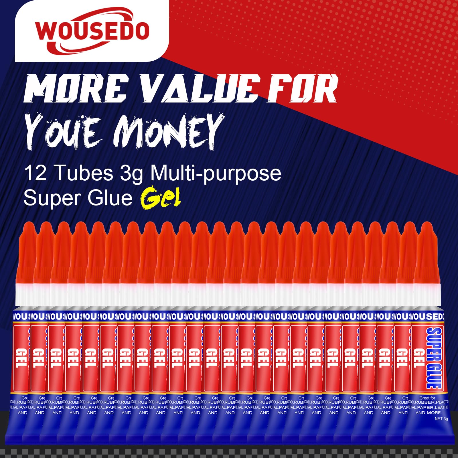 WOUSEDO all-material-adhesive bonds ceramics, metals, plastics, rubber, leather, and wood.