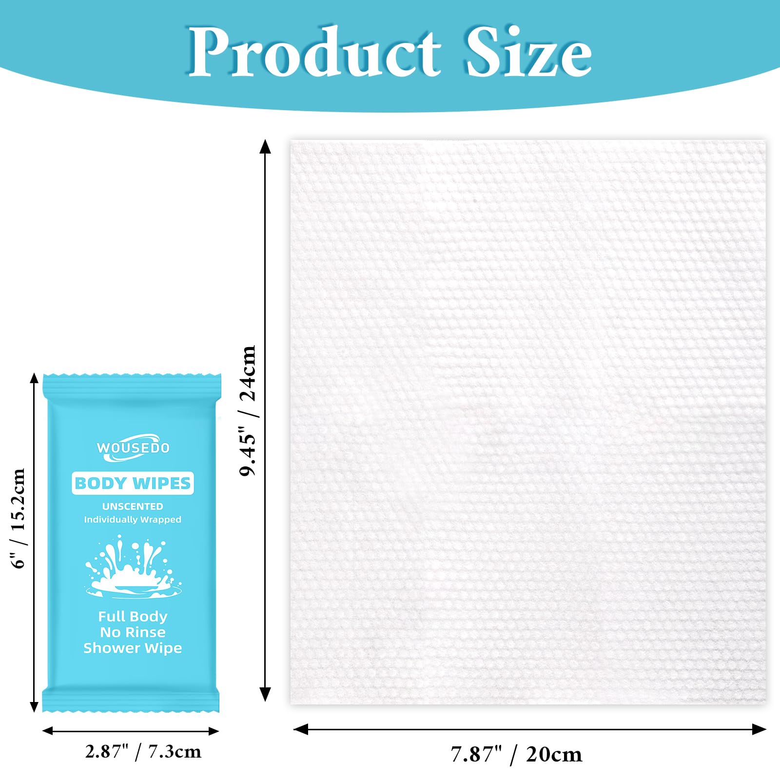 WOUSEDO no-rinse shower wipes for adults, on-the-go cleansing.