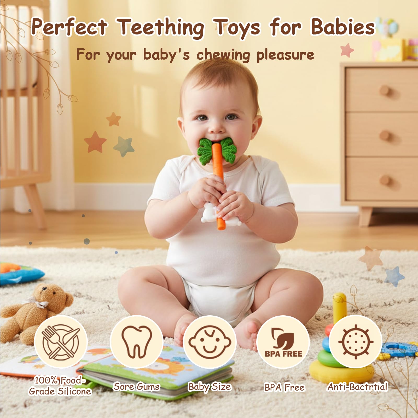 Wovinda silicone teether uses safe BPA-free material for little mouths