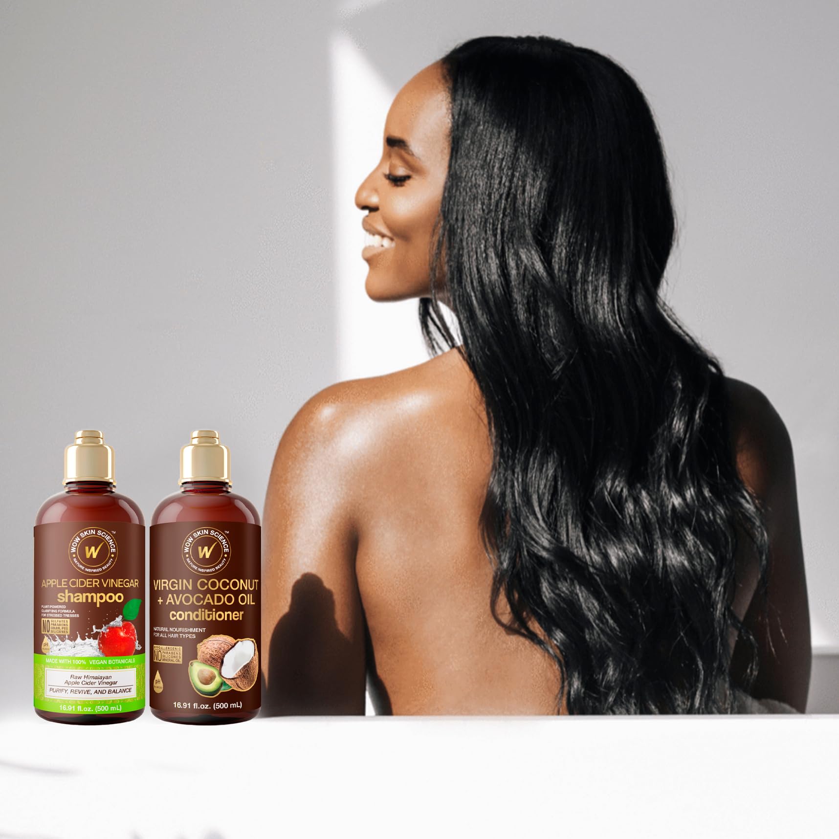 WOW Skin Science after-use shiny hair lifestyle image revealing smooth finish