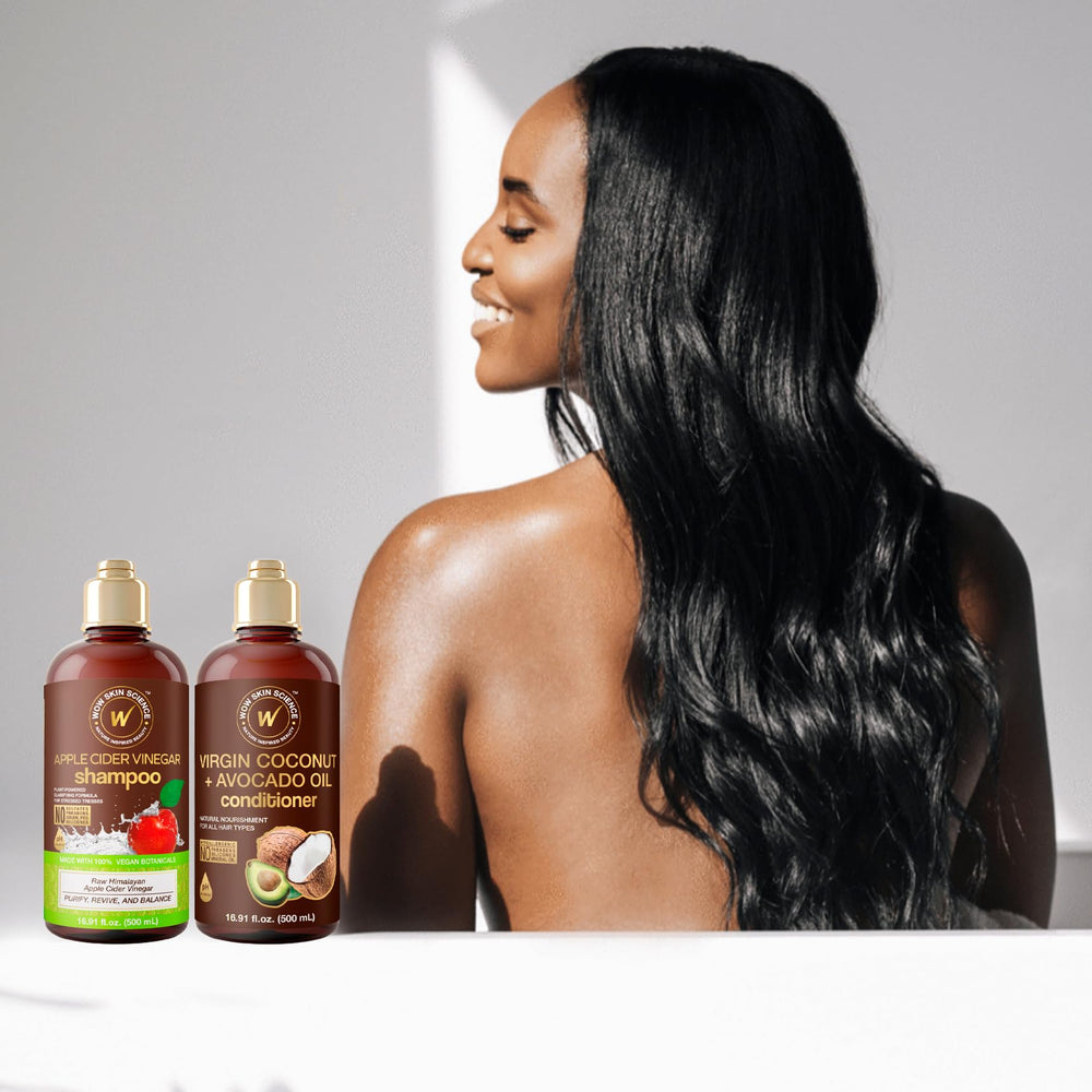 WOW Skin Science after-use shiny hair lifestyle image revealing smooth finish