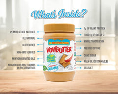 WOWBUTTER jar scoop highlight creamy spread texture for sandwiches.