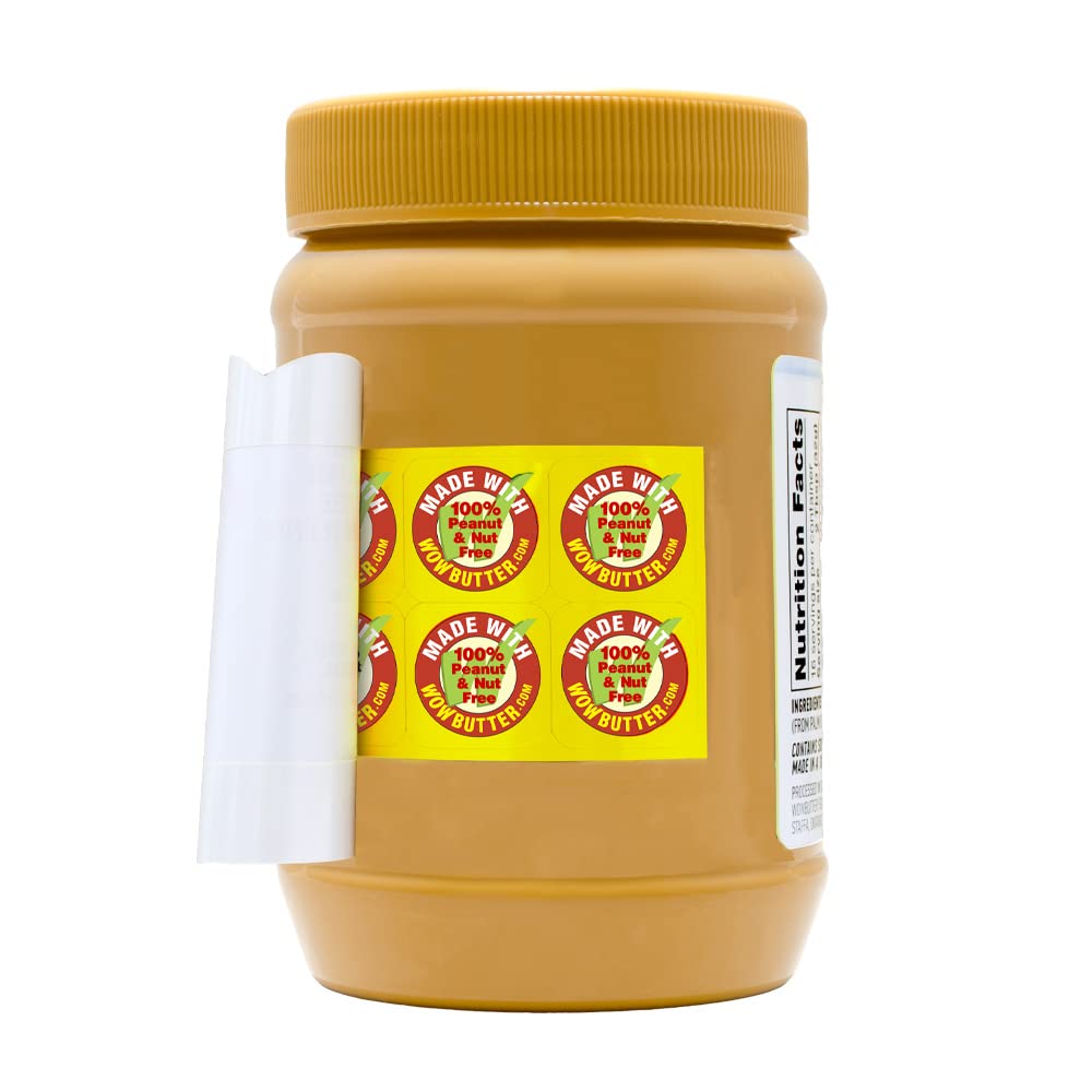 WOWBUTTER packaging shows safety labeling and nut-free assurance.