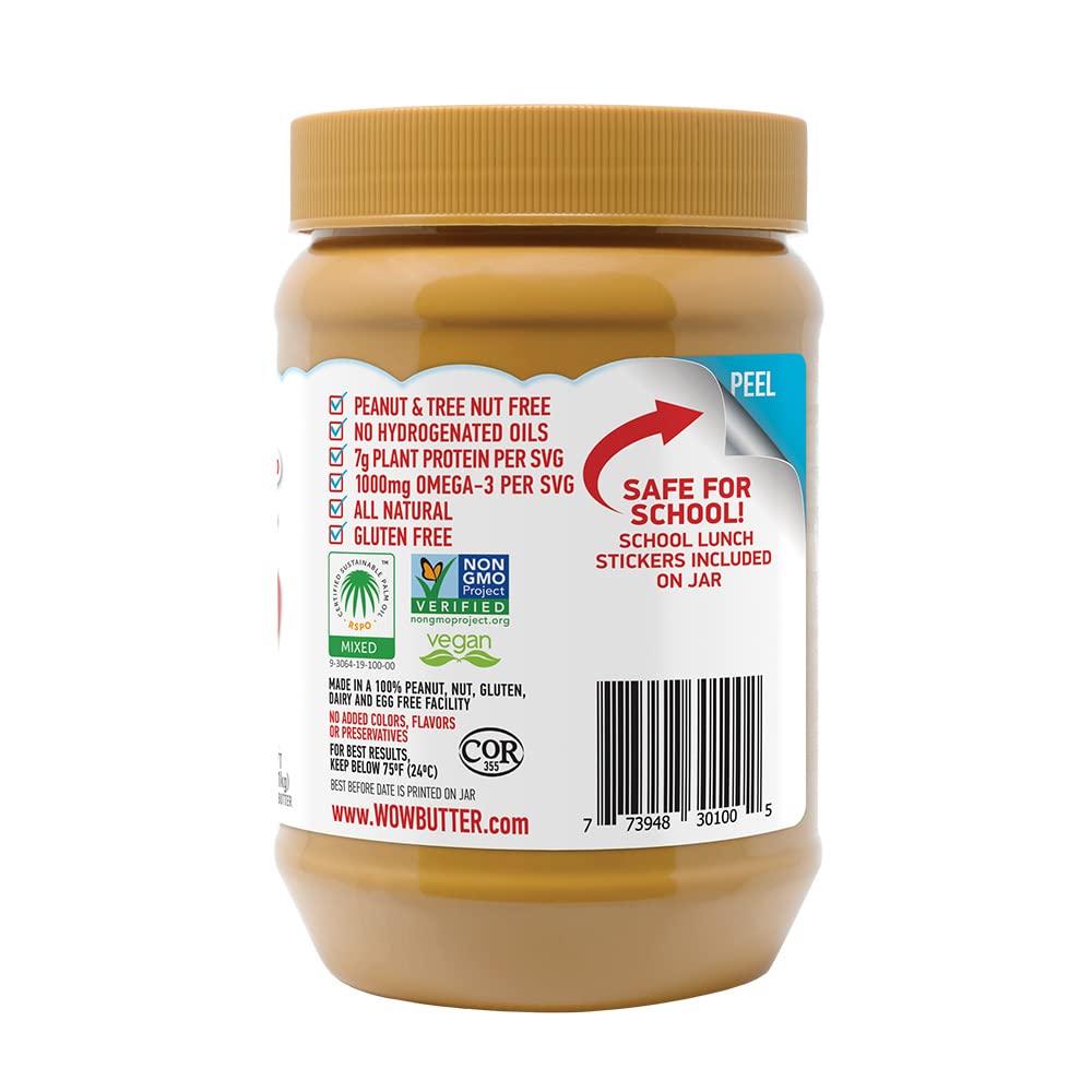 WOWBUTTER whole toasted soy base highlights plant protein.
