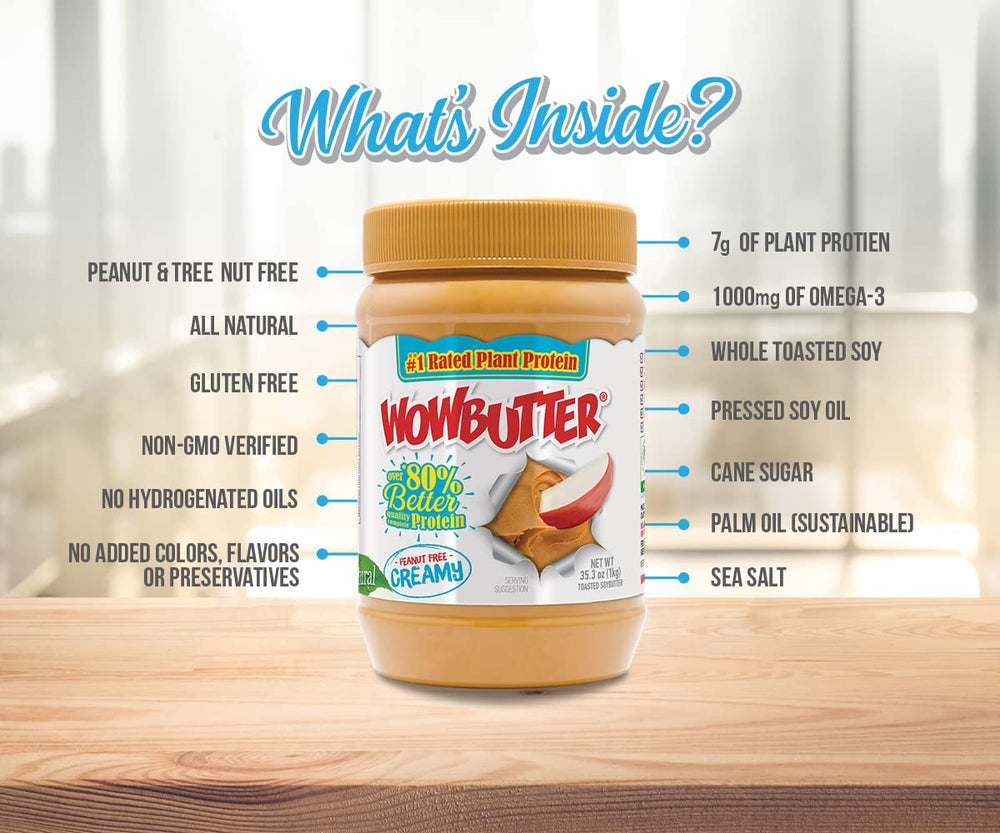WOWBUTTER vegan gluten-free certifications appear on the label.