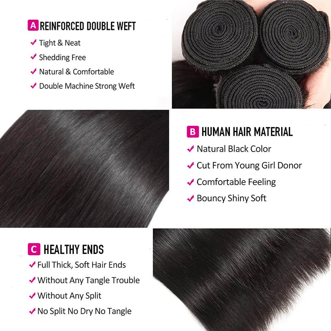 WOWQUEEN 20-inch straight bundles reveal rich density and easy styling