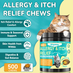 Woyamay cat allergy relief chews close-up showing chicken flavor appeal for picky eaters.