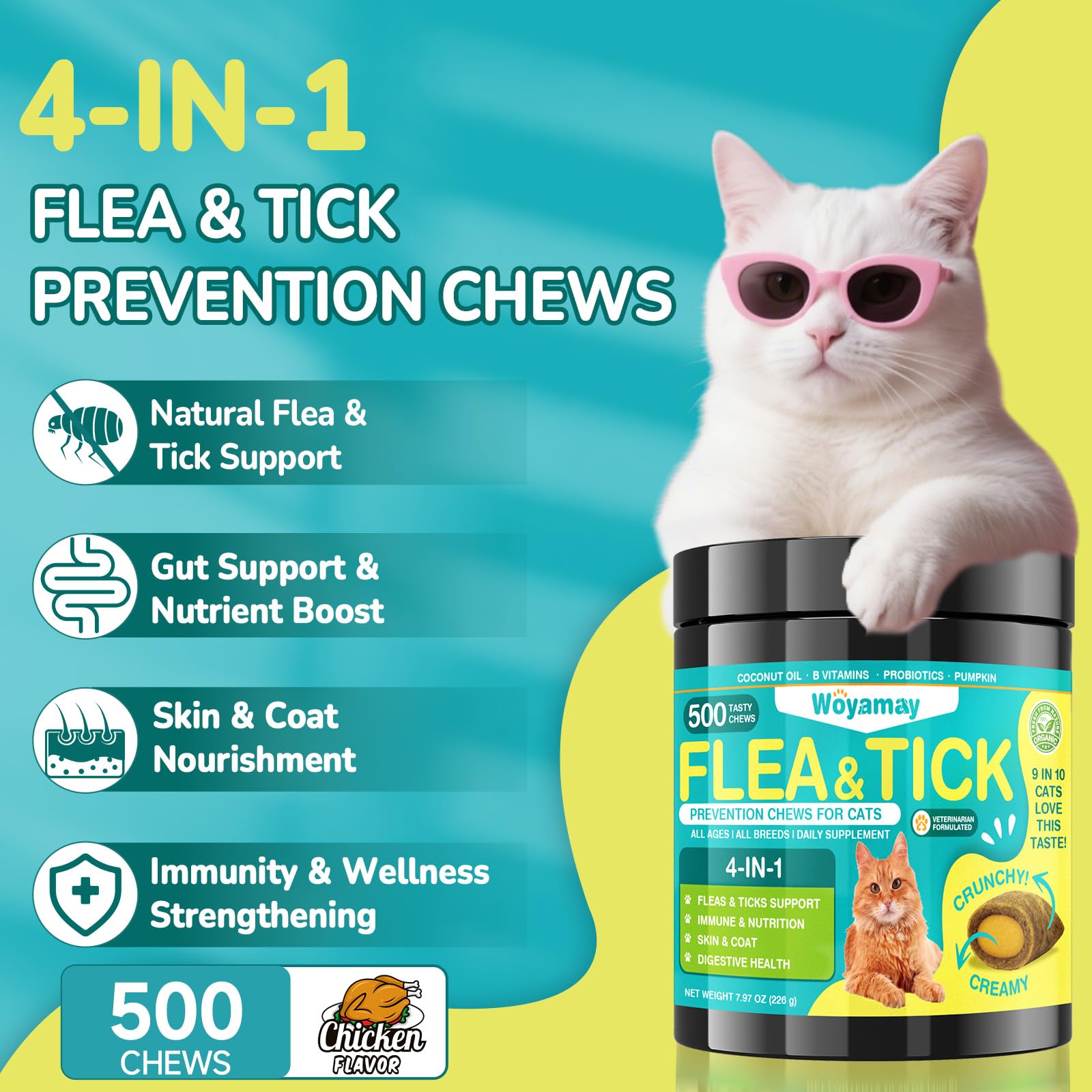 Woyamay cat chews served in a bowl for easy daily dosing.