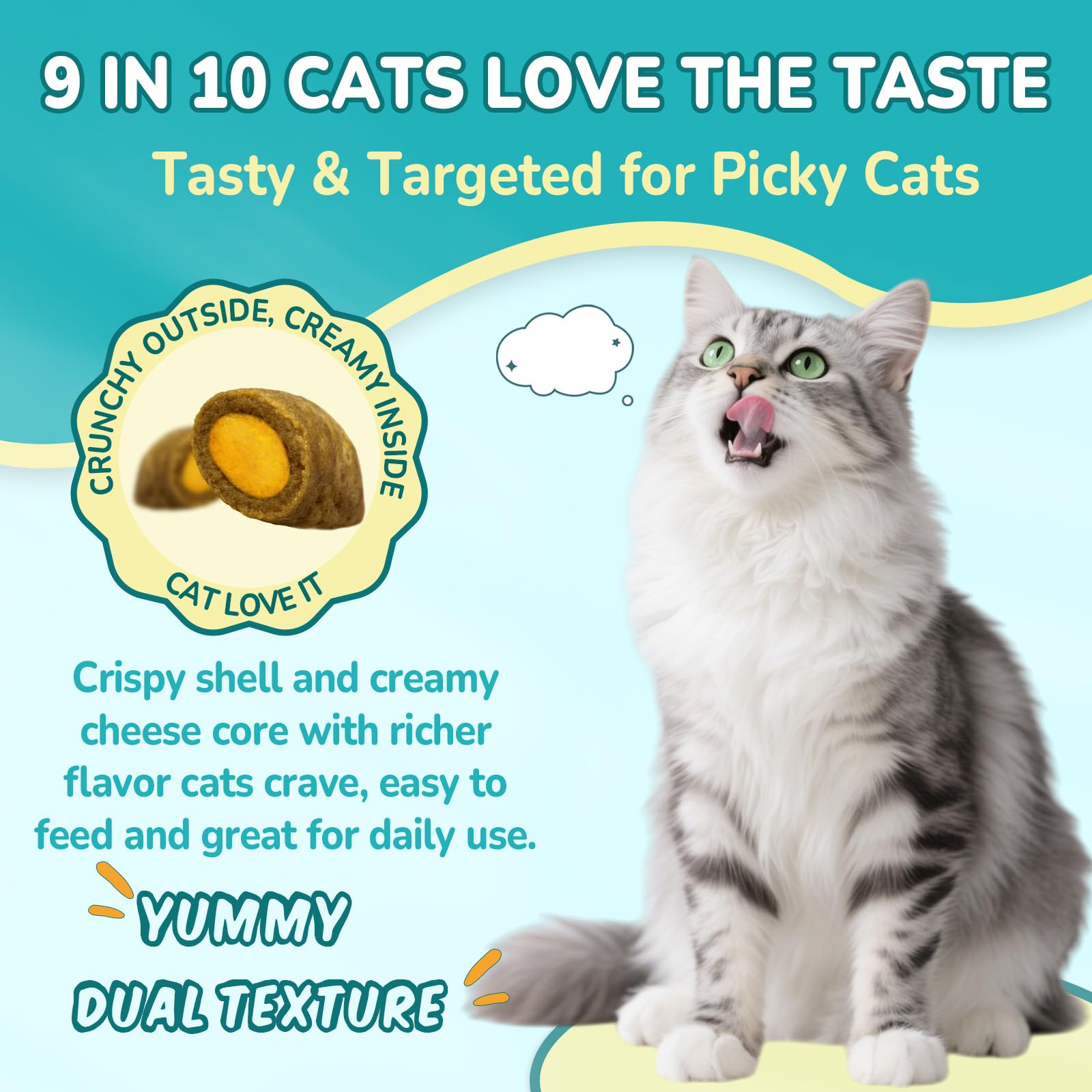 Woyamay cat allergy relief texture close-up showing crispy exterior and cheese-filled core.