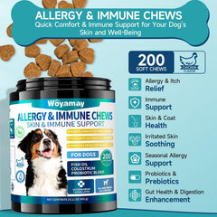 Woyamay dog allergy chews probiotic blend supports gut health in dogs.