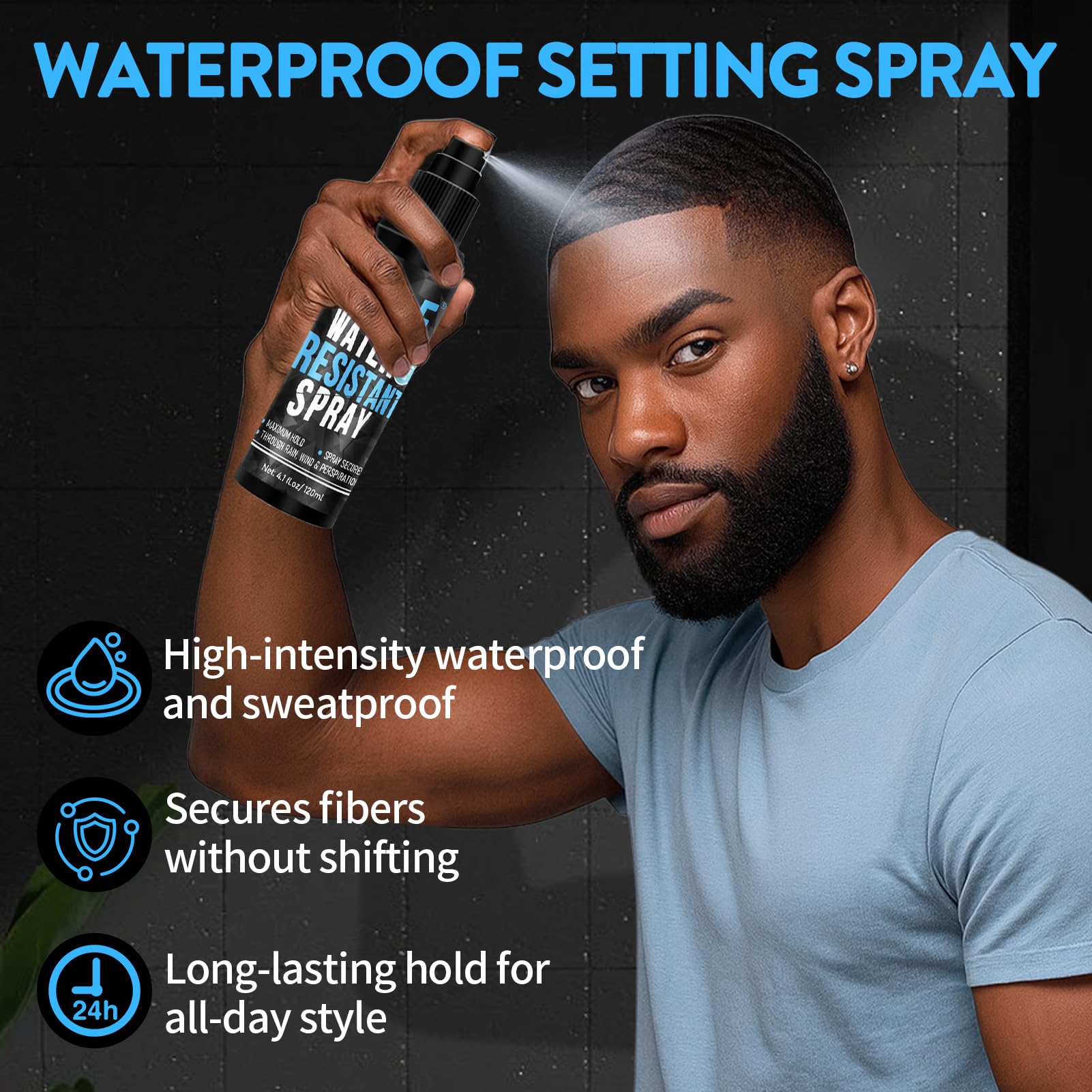WOZUTUNT hair fiber water resistant spray focuses on the hairline for defined edges.