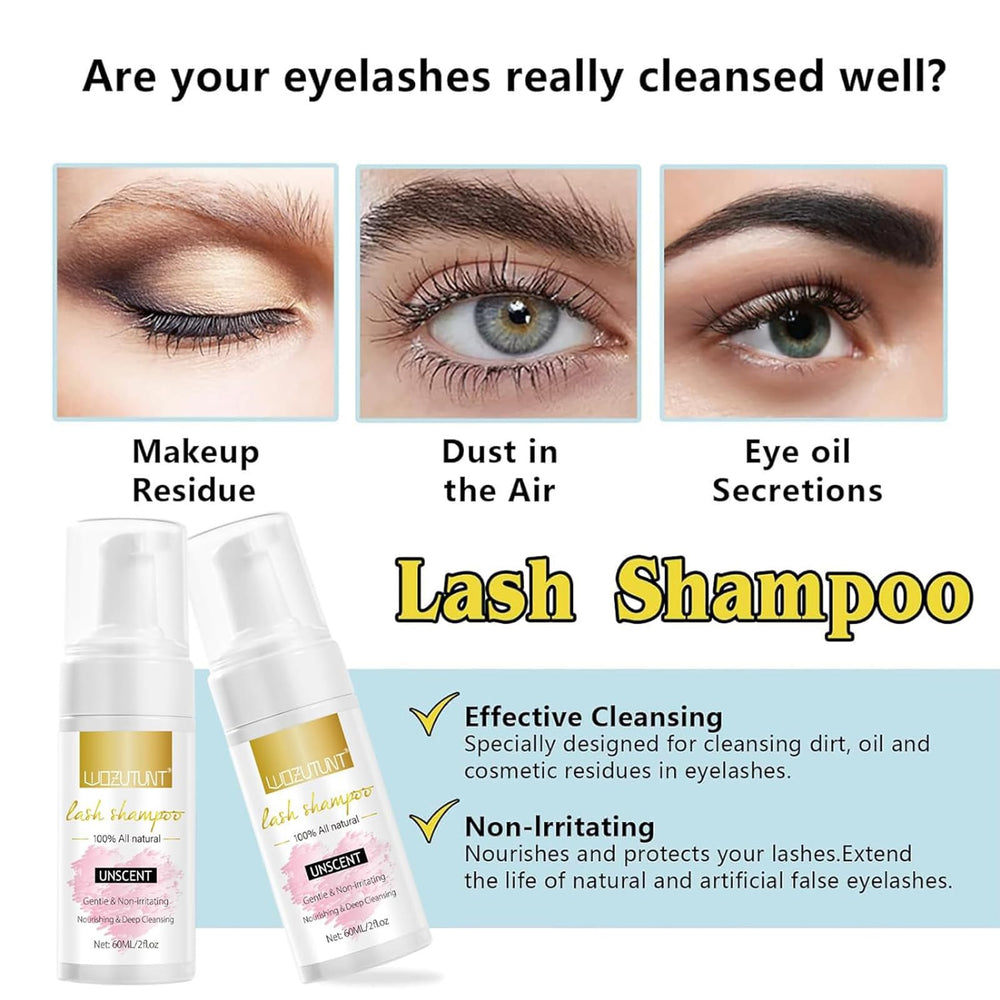 WOZUTUNT lash shampoo foaming texture shown for extensions