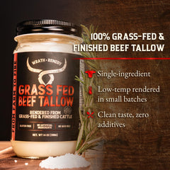 Wrath & Remedy beef tallow bottle being poured for searing and browning