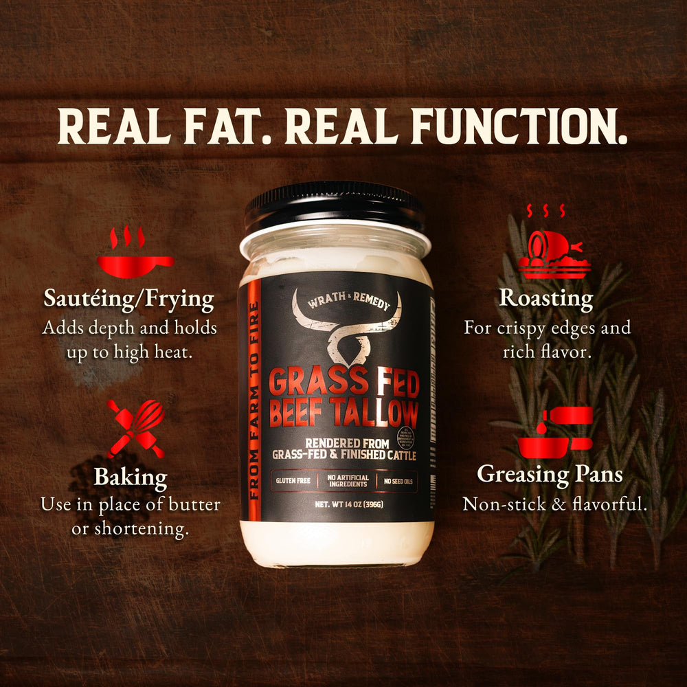 Wrath & Remedy beef tallow jar close-up highlighting pure, grass-fed fat