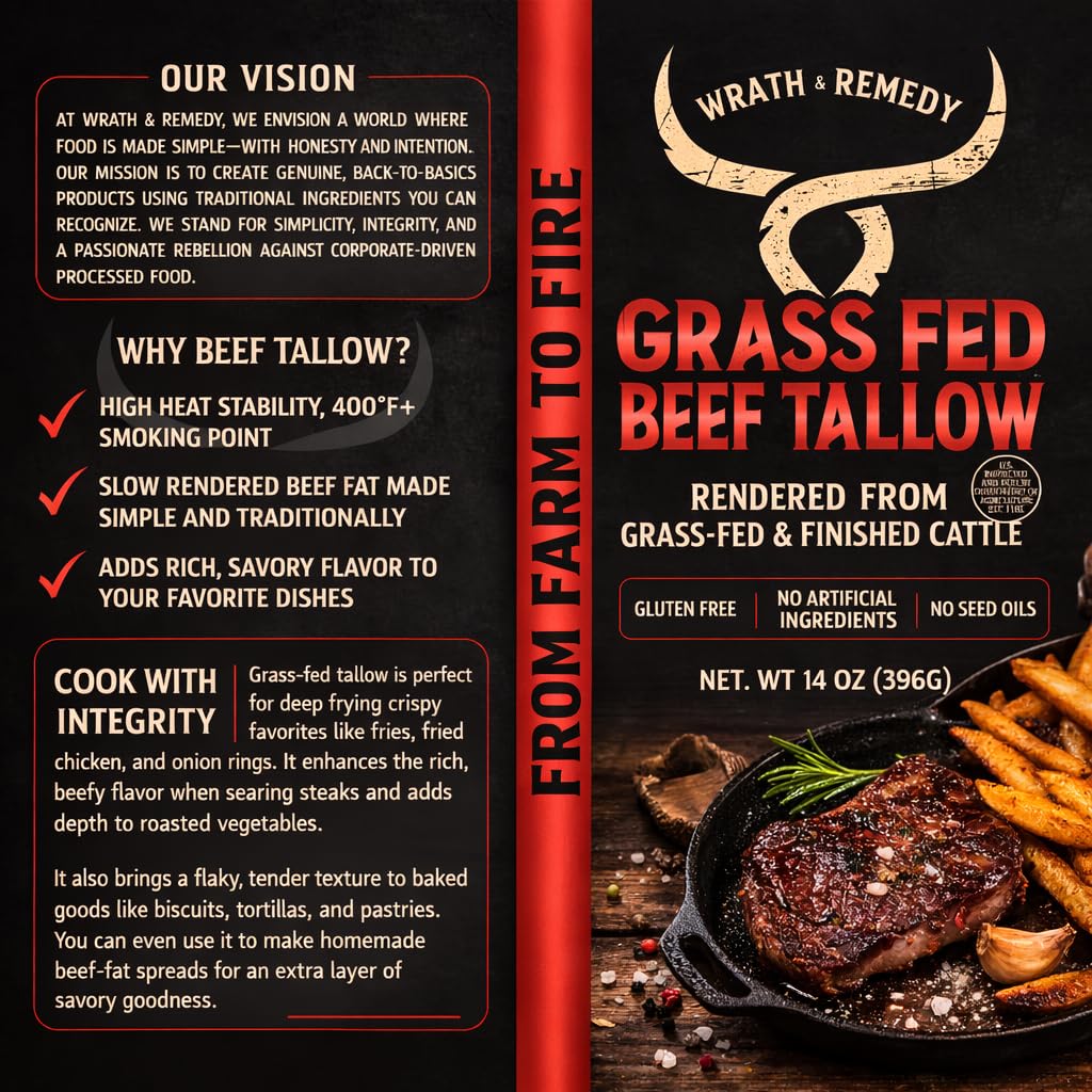 Wrath & Remedy beef tallow on kitchen counter ready for quick meals