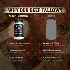 Wrath & Remedy beef tallow in skillet delivering crisp vegetables and savory depth