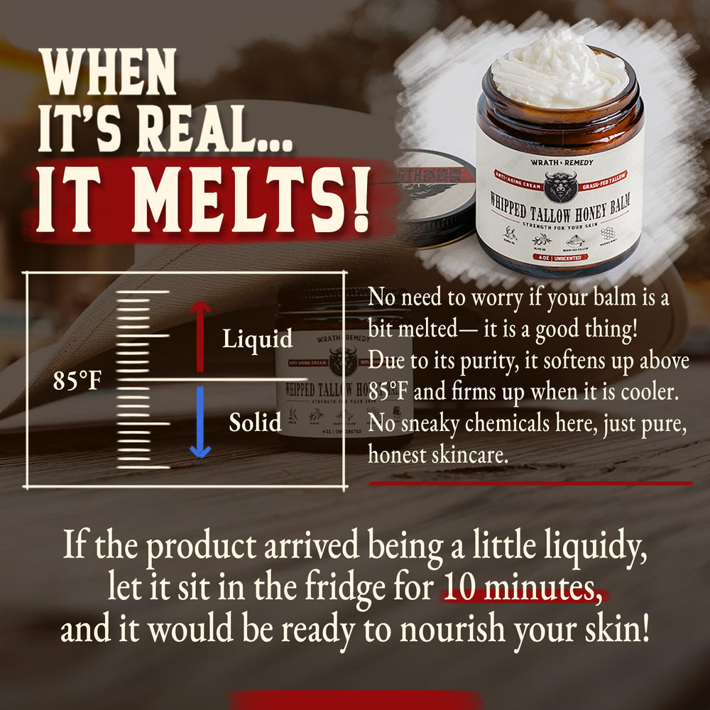 Wrath & Remedy grass-fed tallow from pasture-raised cows emphasizes premium quality and sustainability.