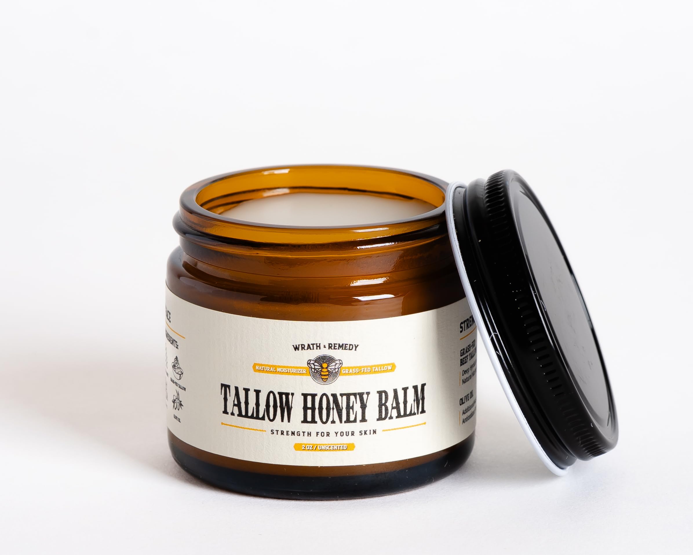 Wrath & Remedy unwhipped tallow balm melts into skin for lasting moisture.