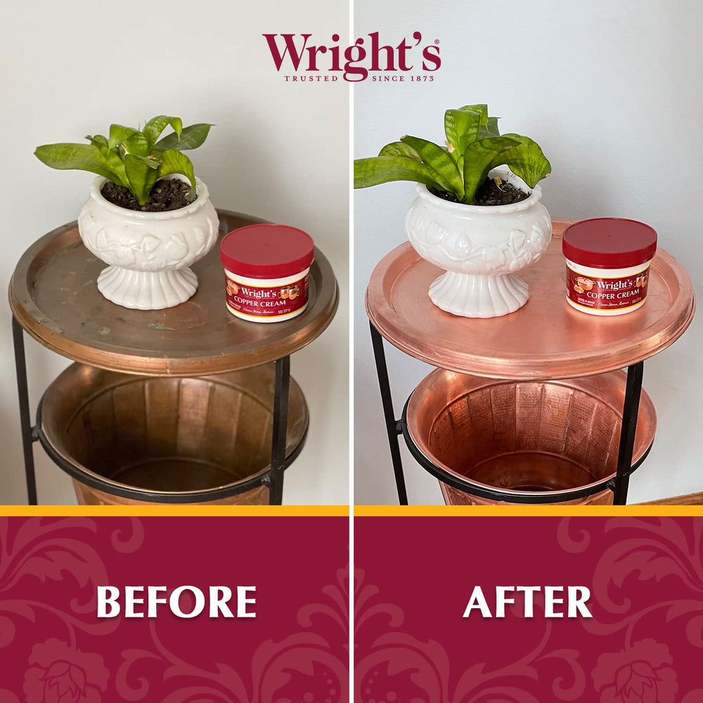 Polished copper surface after Wright's Cream shows mirror-like shine.
