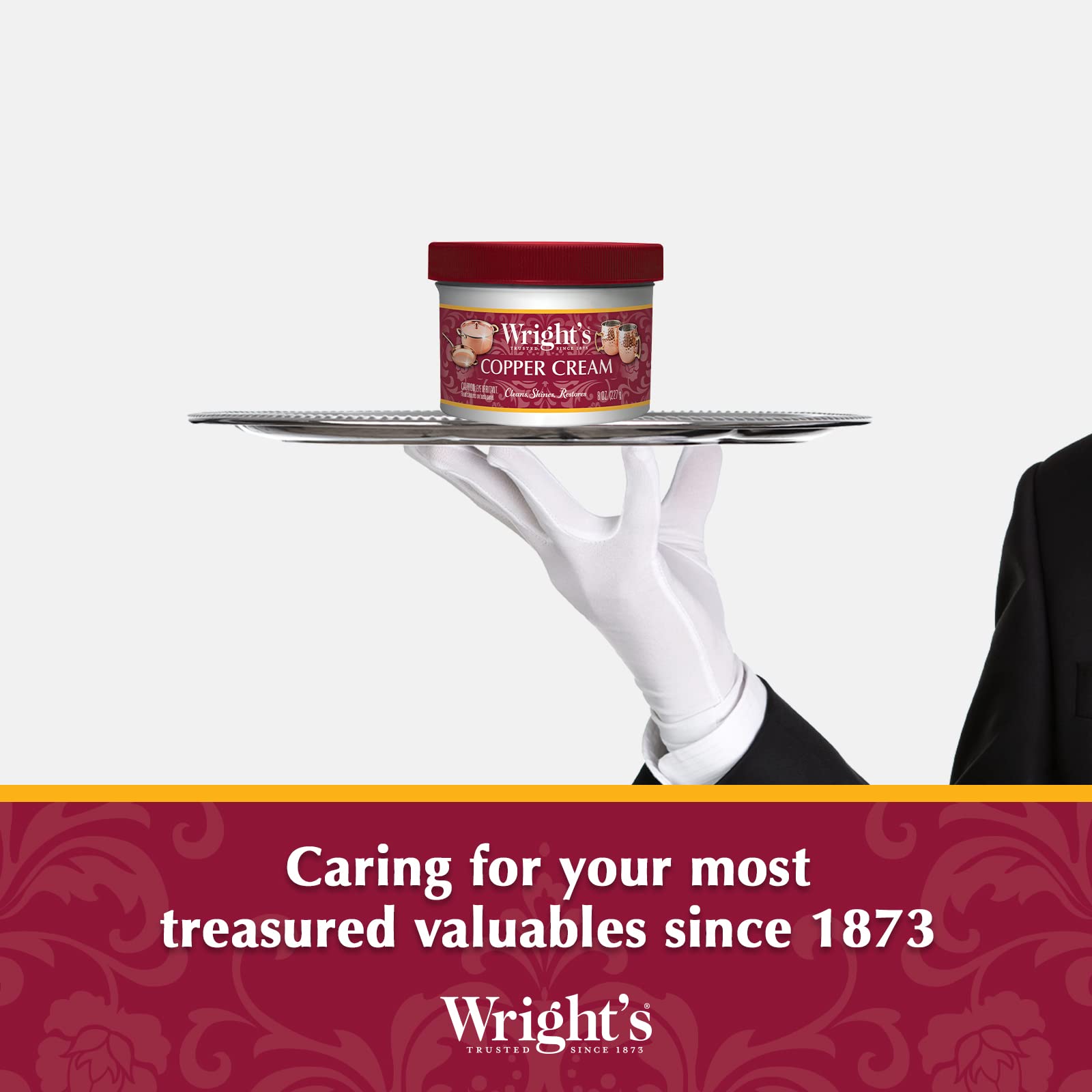 Wright's Copper Cream routine in kitchen cleaning for lasting shine.