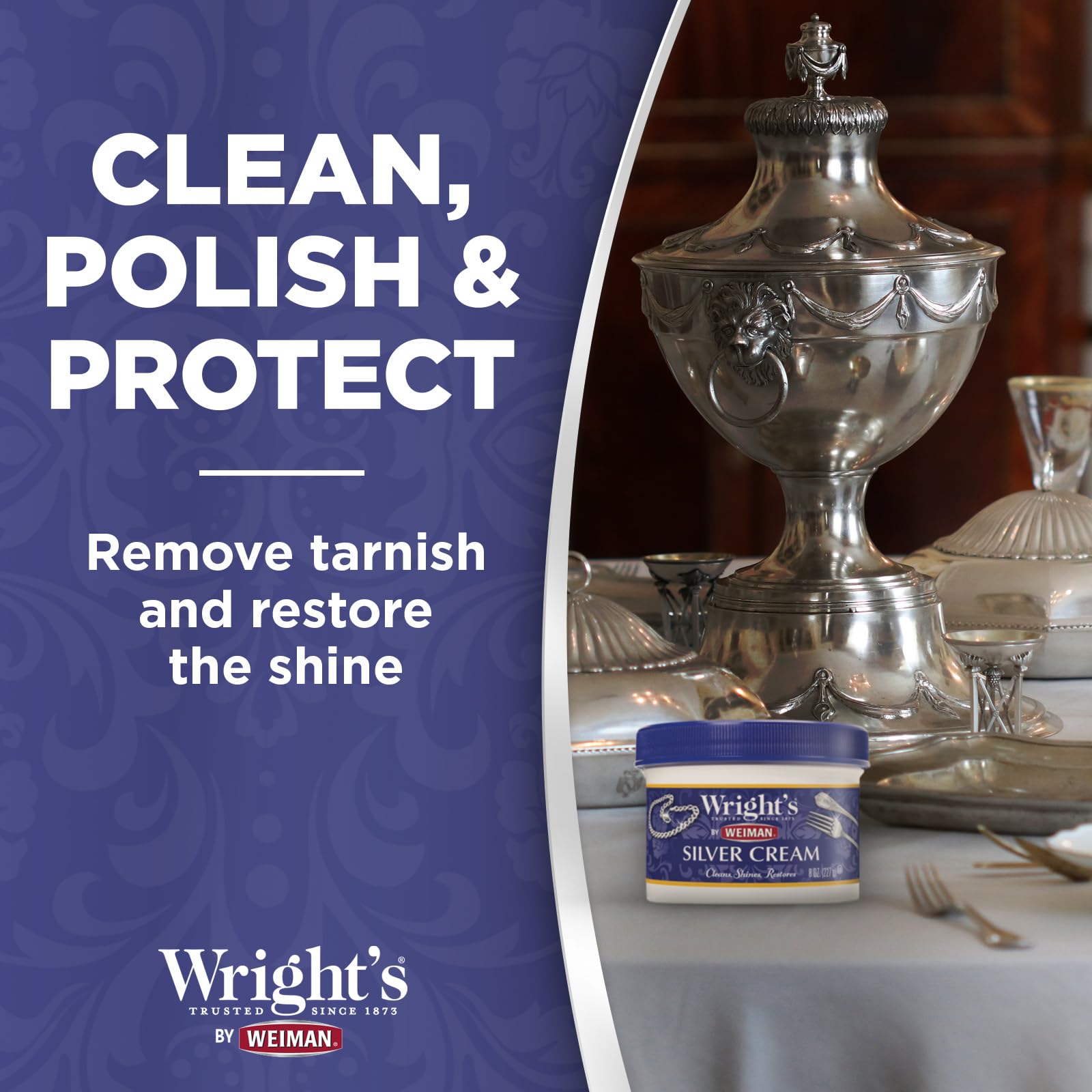Applying Wright's Silver Cream on silver reveals a mirror-like finish.