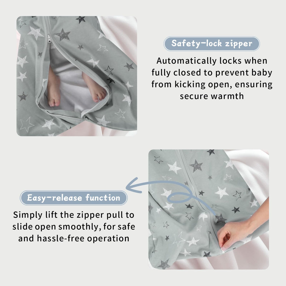 Wrrernsin sleep sack safety lock zip prevents accidental openings during sleep.