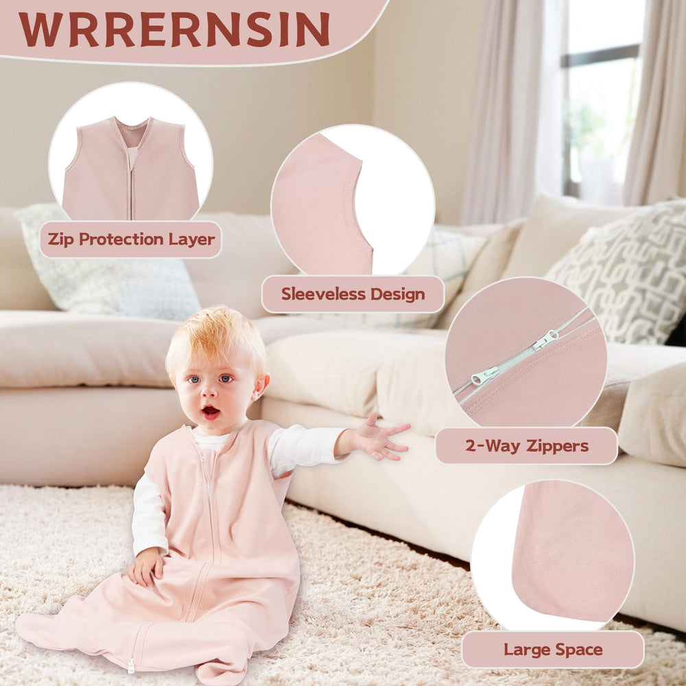 Wrrernsin sleep sack with two-way zipper for quick diaper changes.