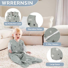 Wrrernsin baby sleep sack two-way zipper eases nighttime diaper changes.