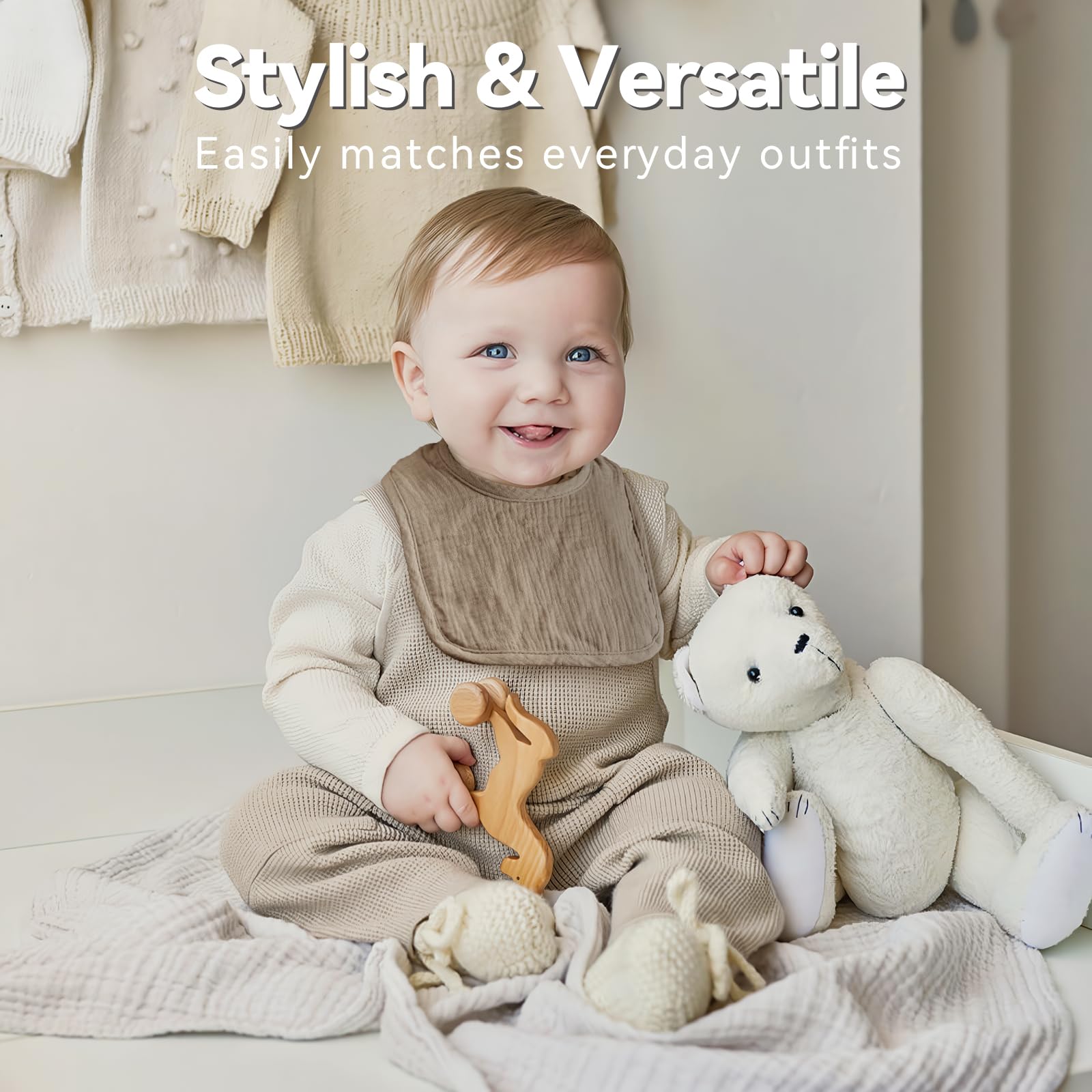 Wrrernsin muslin baby bibs absorbent fabric handles drool during teething