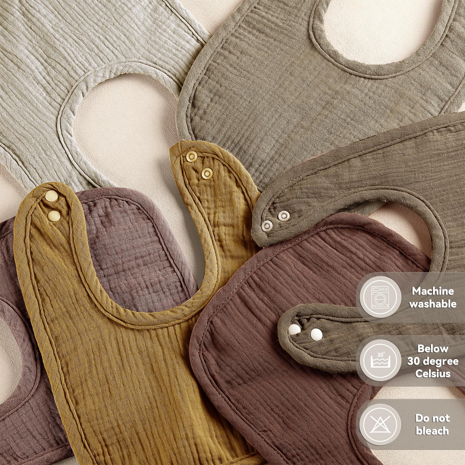 Wrrernsin muslin baby bib adjustable neck with three fit options