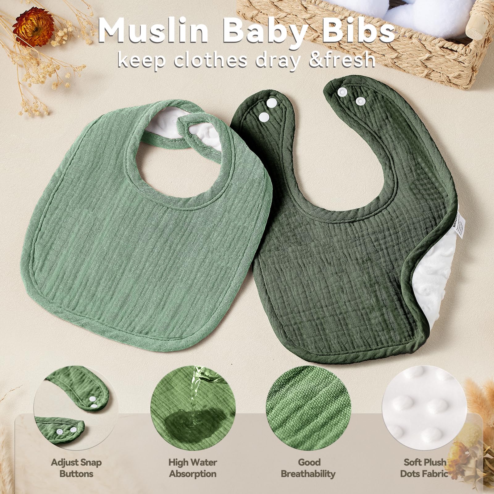 Wrrernsin bib back panel with waterproof satin keeps outfits dry during meals.