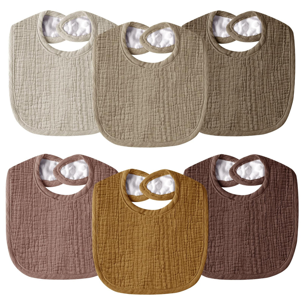 Wrrernsin muslin baby bib front close-up showing soft organic cotton for gentle skin