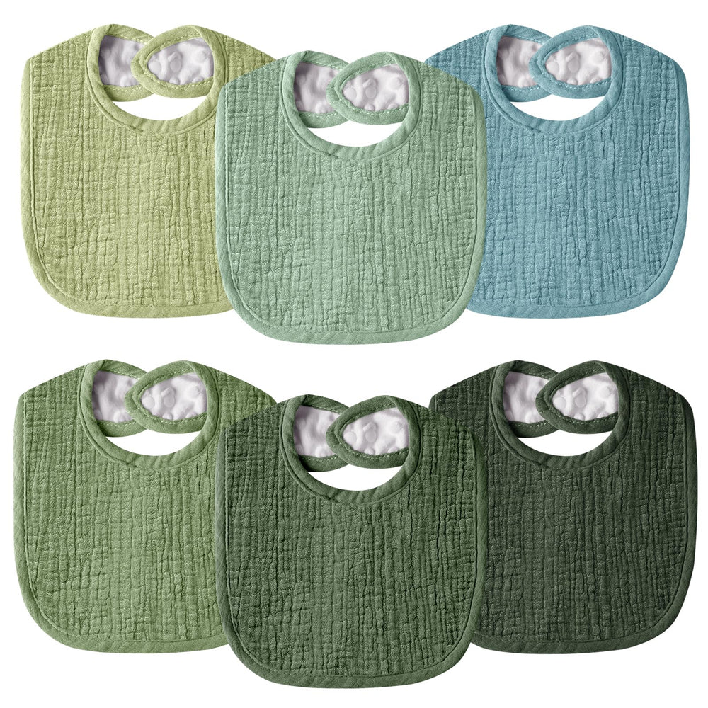 Wrrernsin muslin baby bib front view with soft organic cotton and neutral colors.