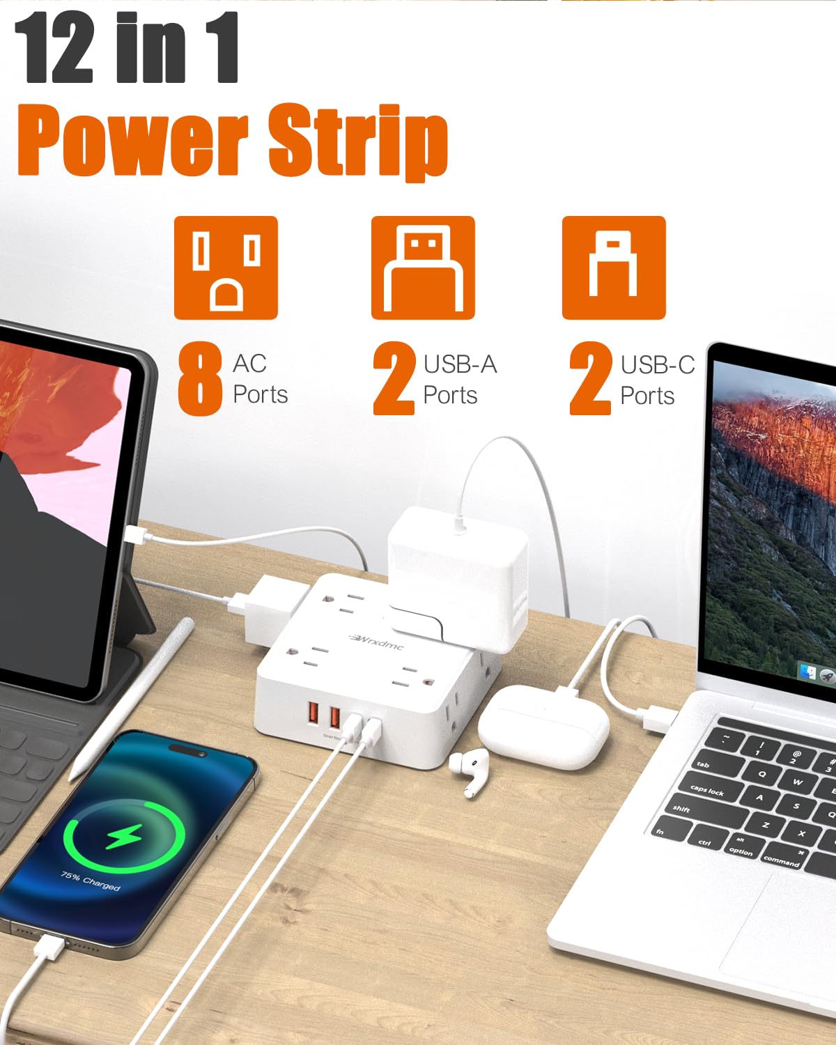 Wrxdmc 1400 joules surge protector with status indicator light