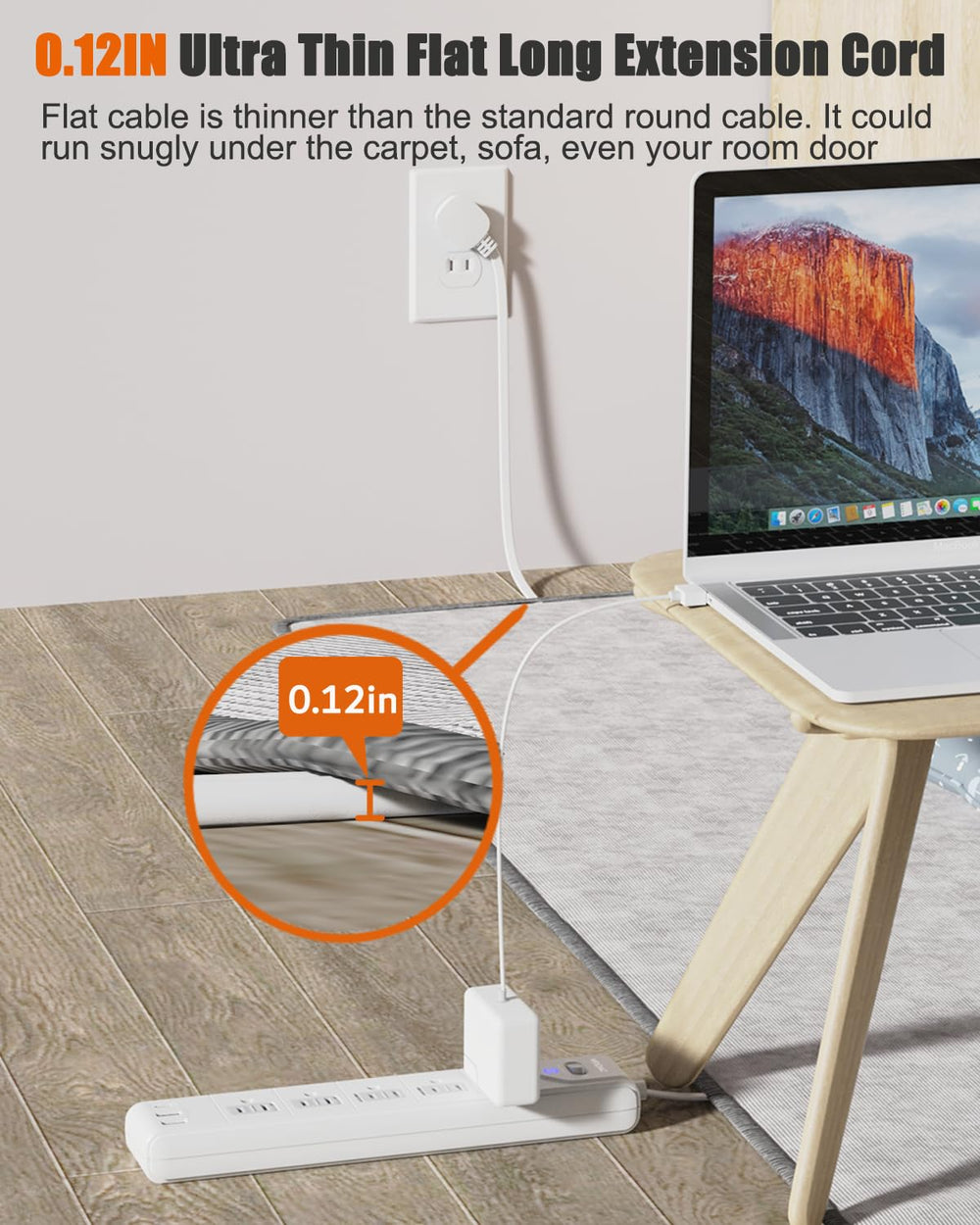 Wrxdmc 5 ft extension cord offers flexible placement away from walls