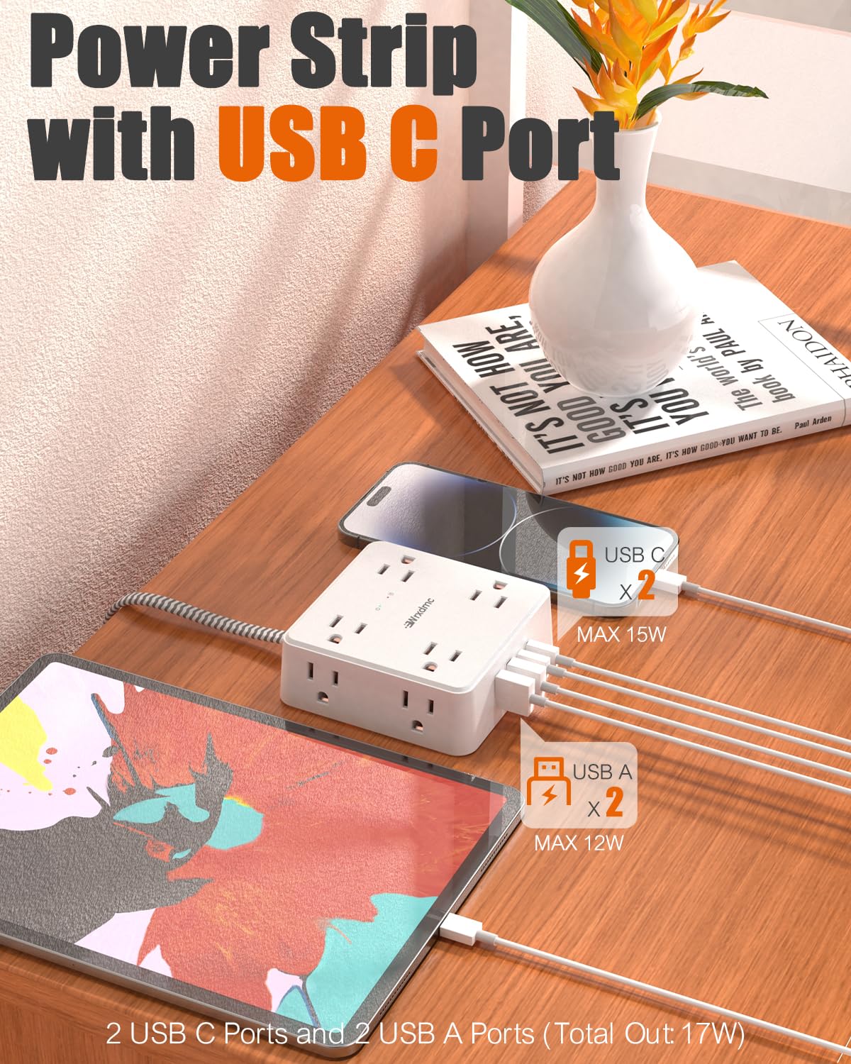 Wrxdmc wall-mountable power strip saves desk space