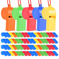 WSYUB 72Pcs plastic whistles pack with lanyards for party favors and games.
